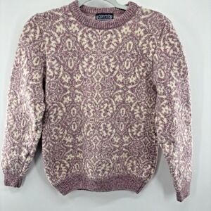 VTG 80's Lands End 100% Shetland Wool Fair Isle‎ Scotland Sweater Womens M Pink